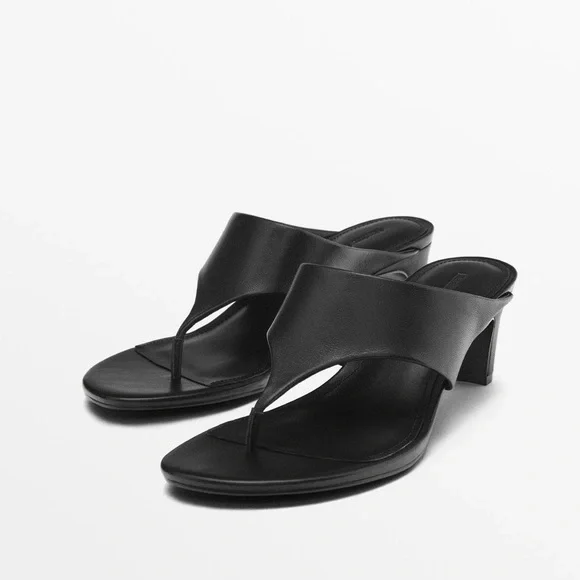 NWT. Massimo Dutti Black Leather High-Heel Sandals. Size 9 - Picture 2 of 9